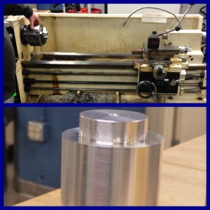 HERL's current lathe (top), and an example of what a lathe makes (bottom)